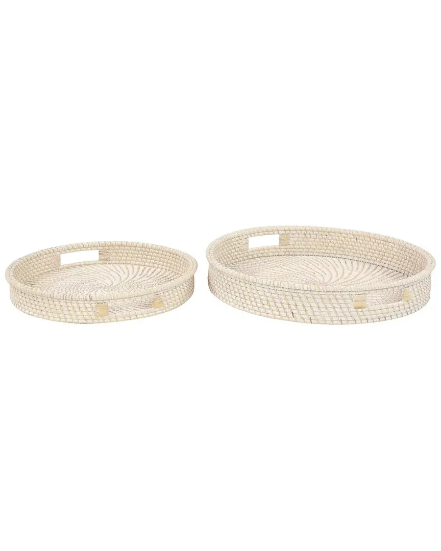 Set of 2 Round Rattan Trays with Handles - Black image