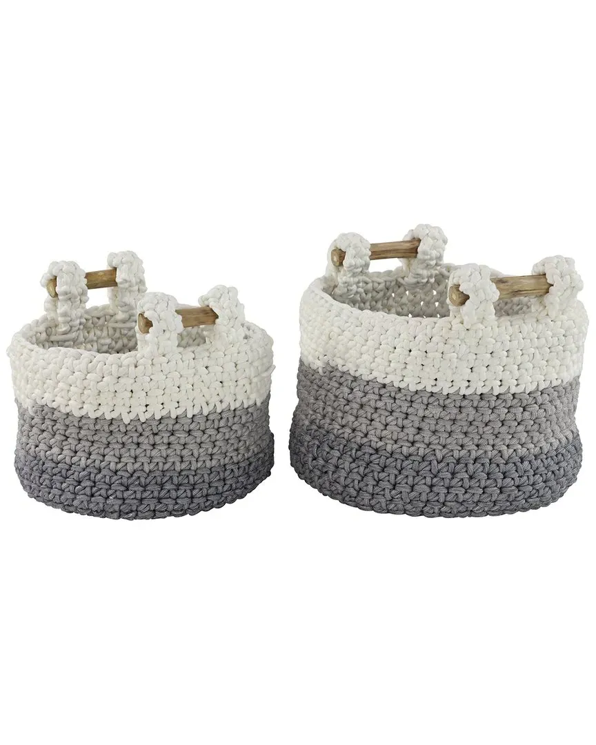 Set of 2 Round Storage Baskets - White, Polyester