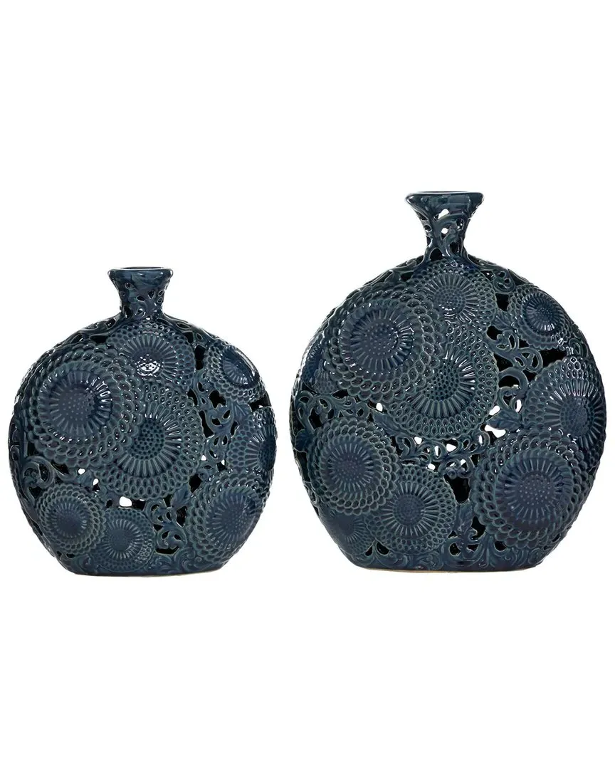 Set of 2 Round Vases with Holes - Blue, Stoneware