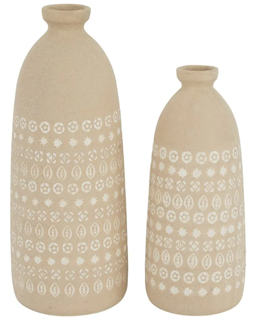 Set of 2 Rustic Vases - Beige, Stoneware