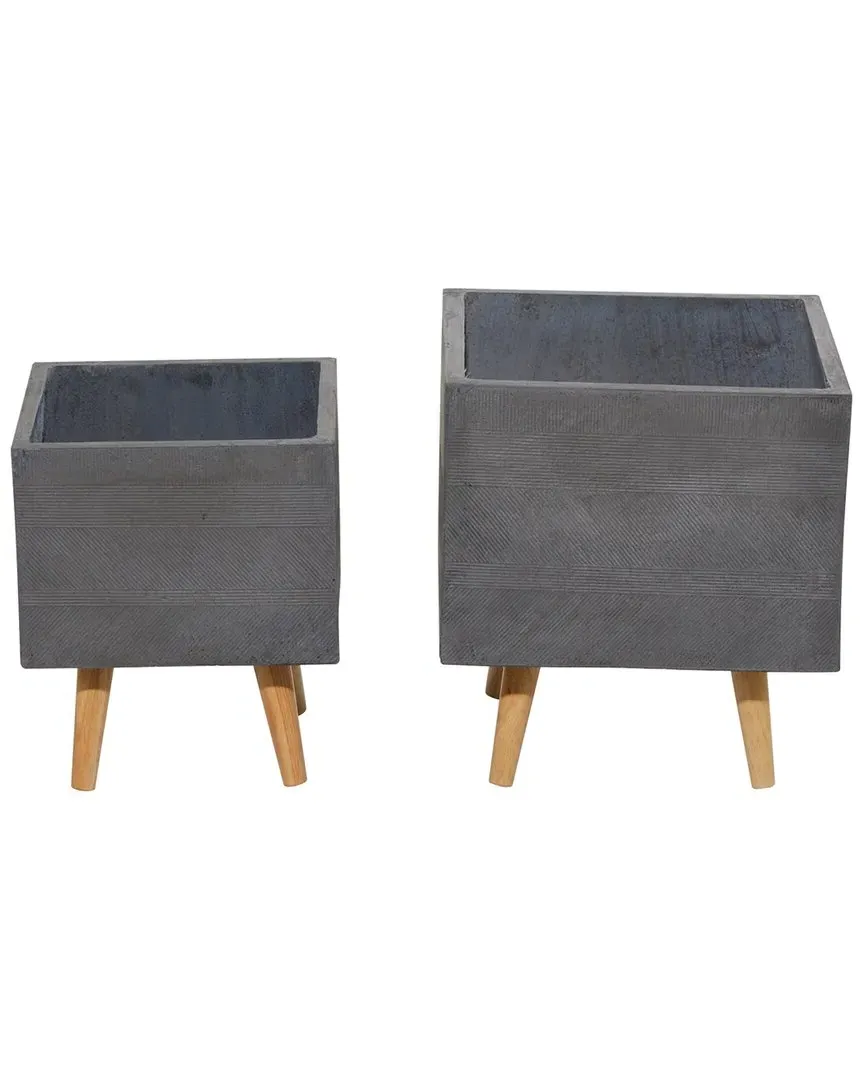 Set of 2 Square Planters - Dark Grey, Fiber Clay