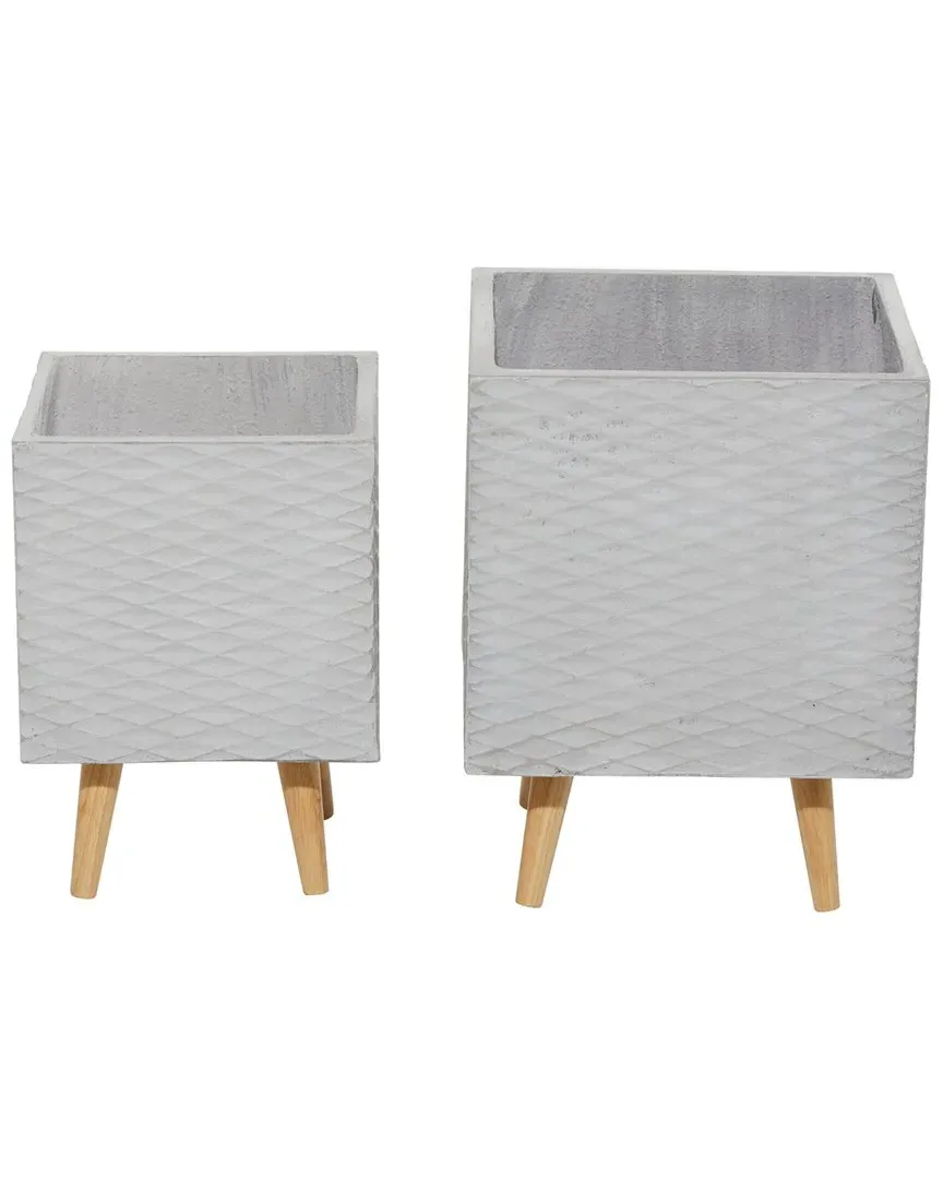 Set of 2 Square Planters - Grey, Fiber Clay