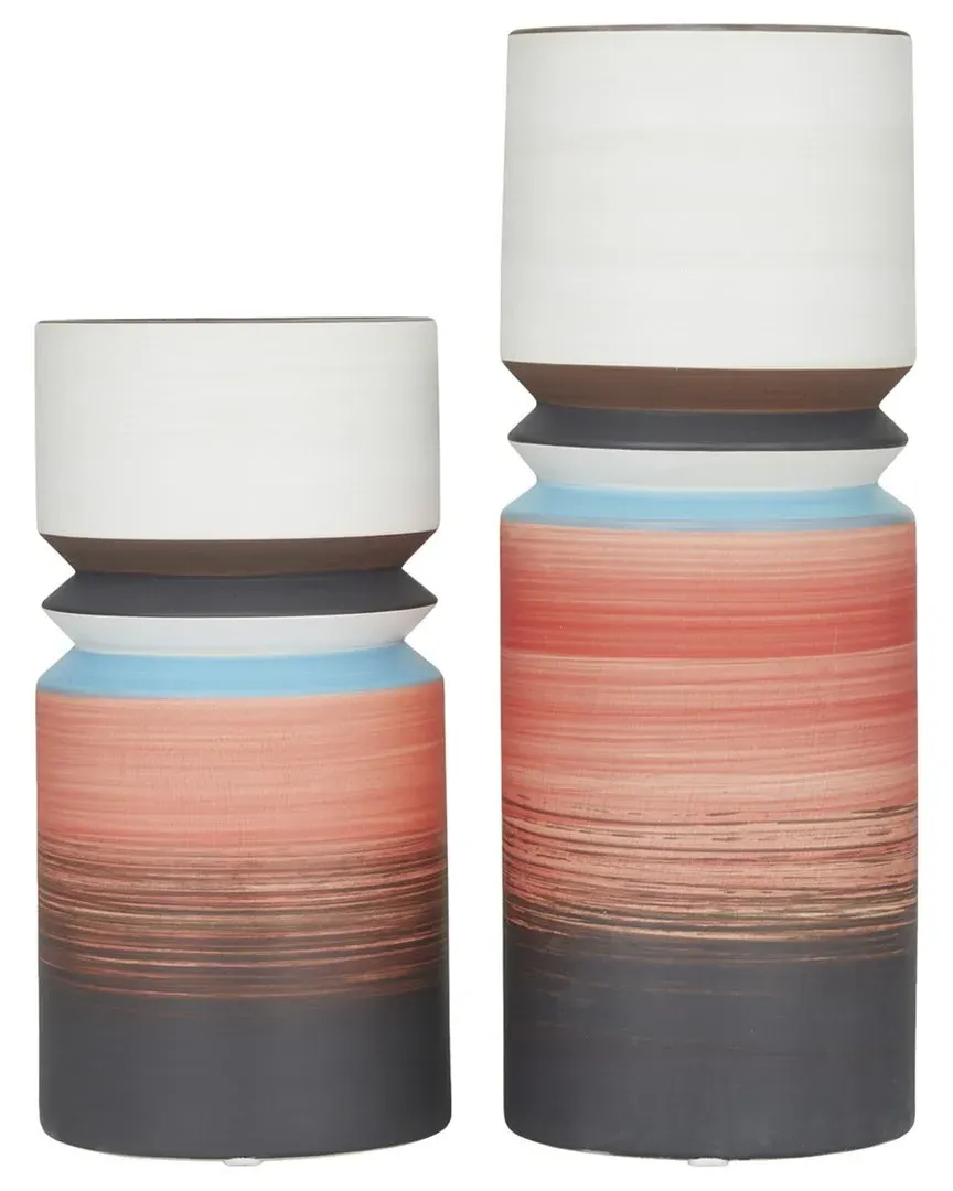 Set of 2 Square Vases - Multi, Stoneware