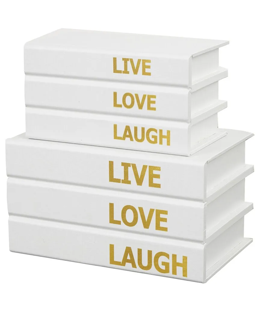 Set of 2 Storage Book Boxes with Gold Text - White, Canvas image