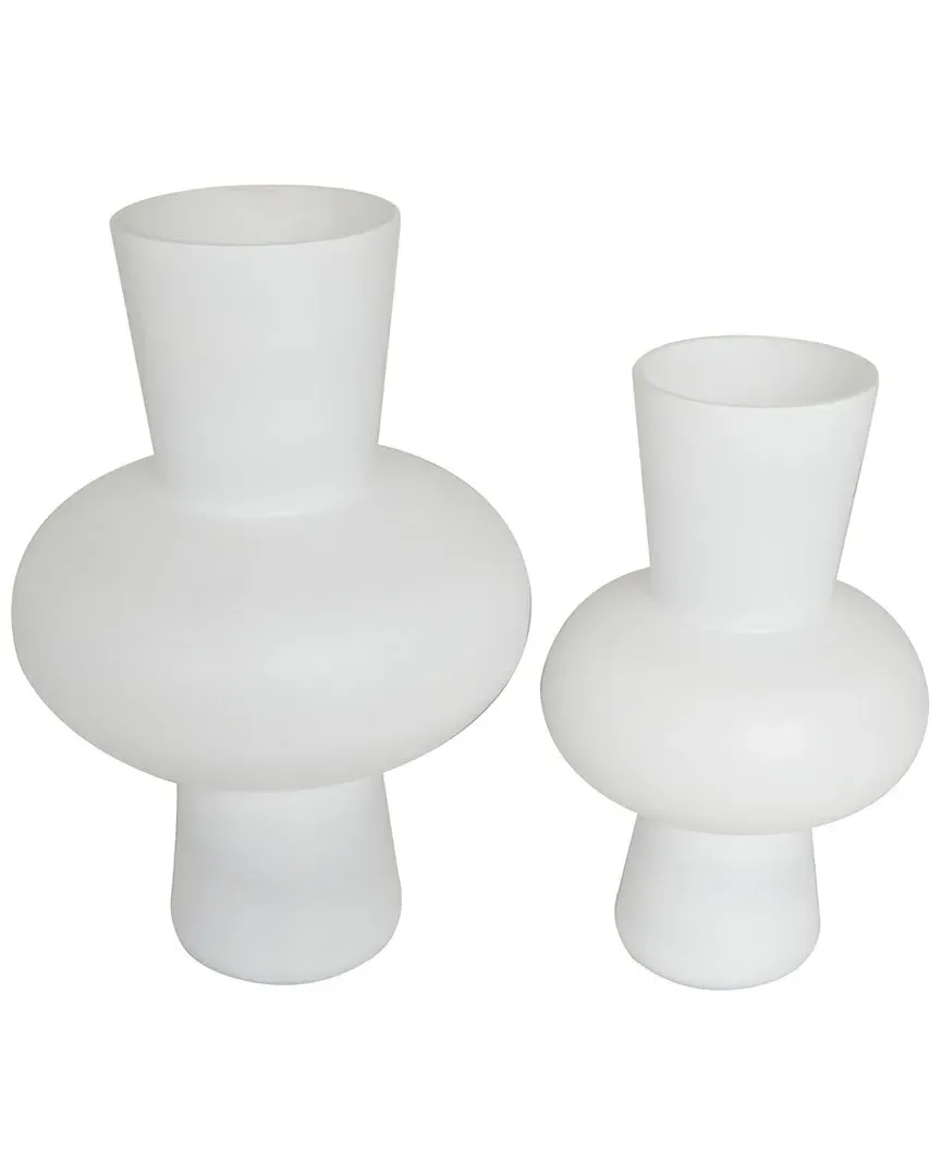 Set of 2 Trumpet Vases - White, Glass image