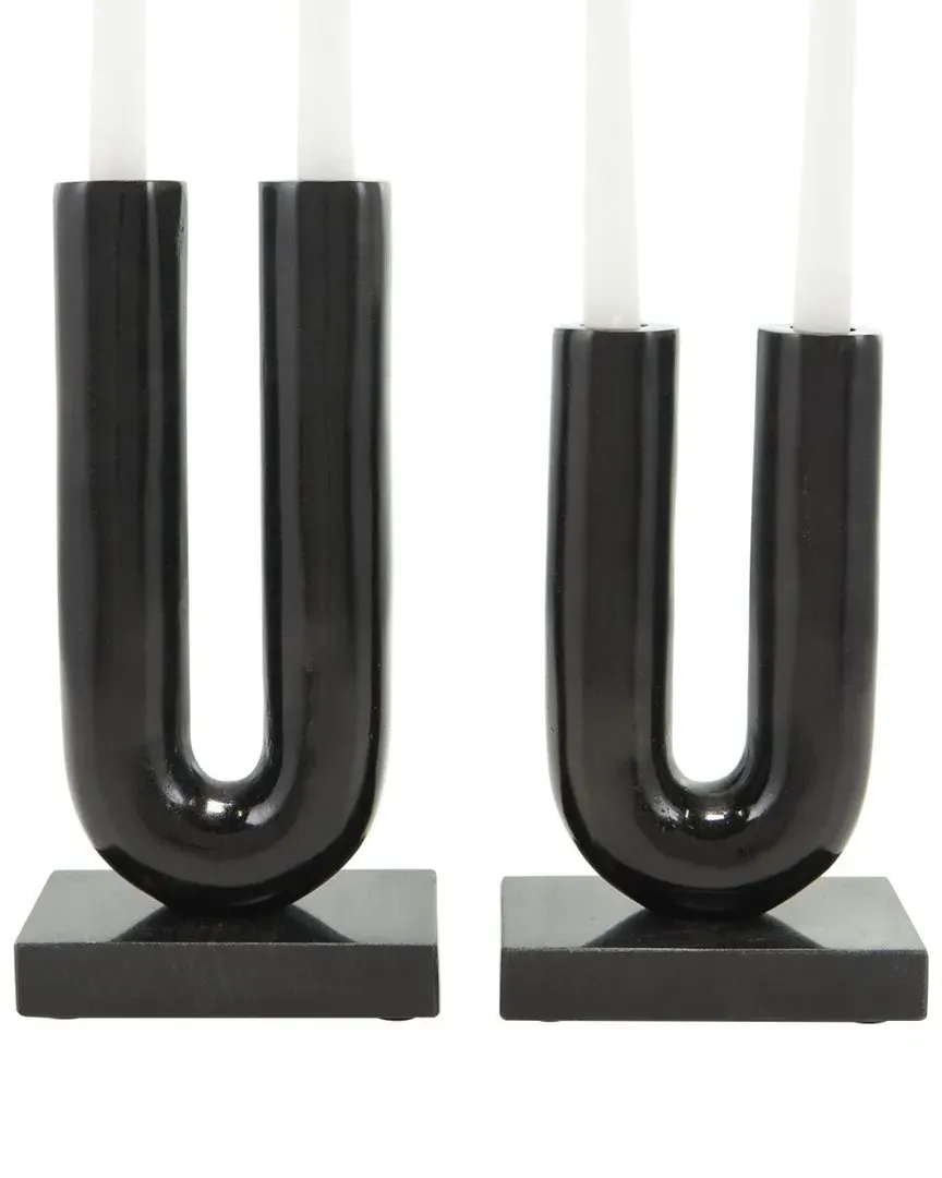Set of 2 U-Shaped Candle Holders - Black, Aluminum image