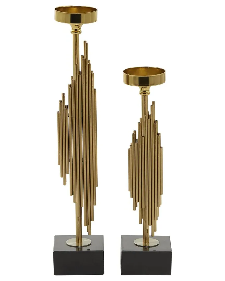 Set of 2 Vertical Pipe Candle Holders - Gold, Stainless Steel