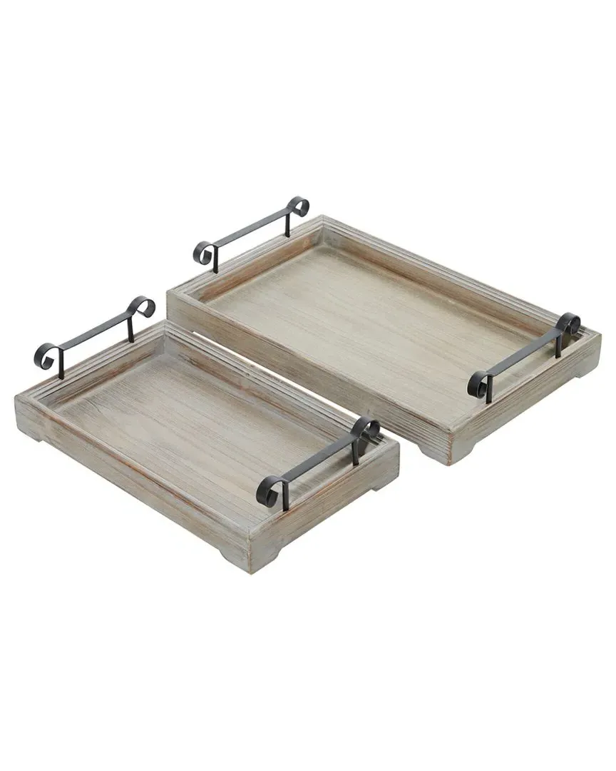 Set of 2 Vintage Trays - Beige, Pine