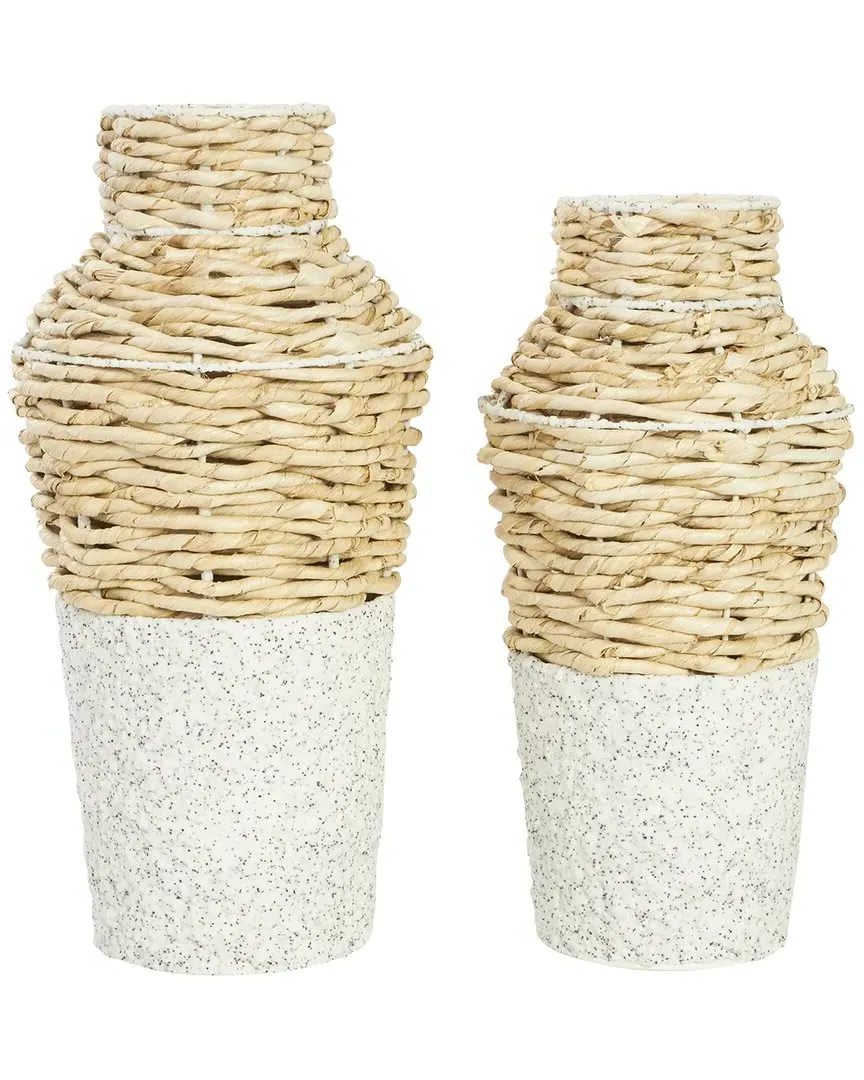 Set of 2 Woven Vases with Speckled Bases - Brown, Seagrass image