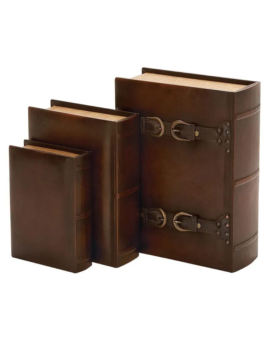 Set of 3 Book Accents - Wood, Leather image