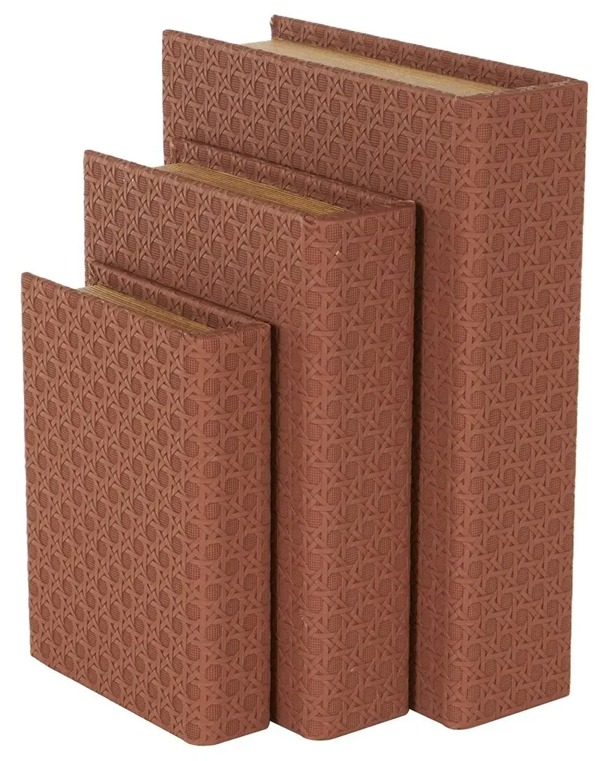 Set Of 3 Book Shaped Decorative Box - Copper, Faux Leather