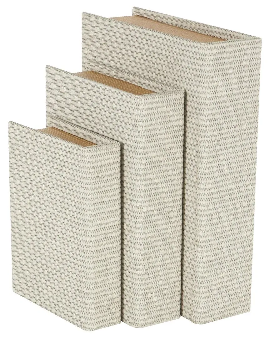 Set Of 3 Book Shaped Decorative Box - Cream, Faux Leather image