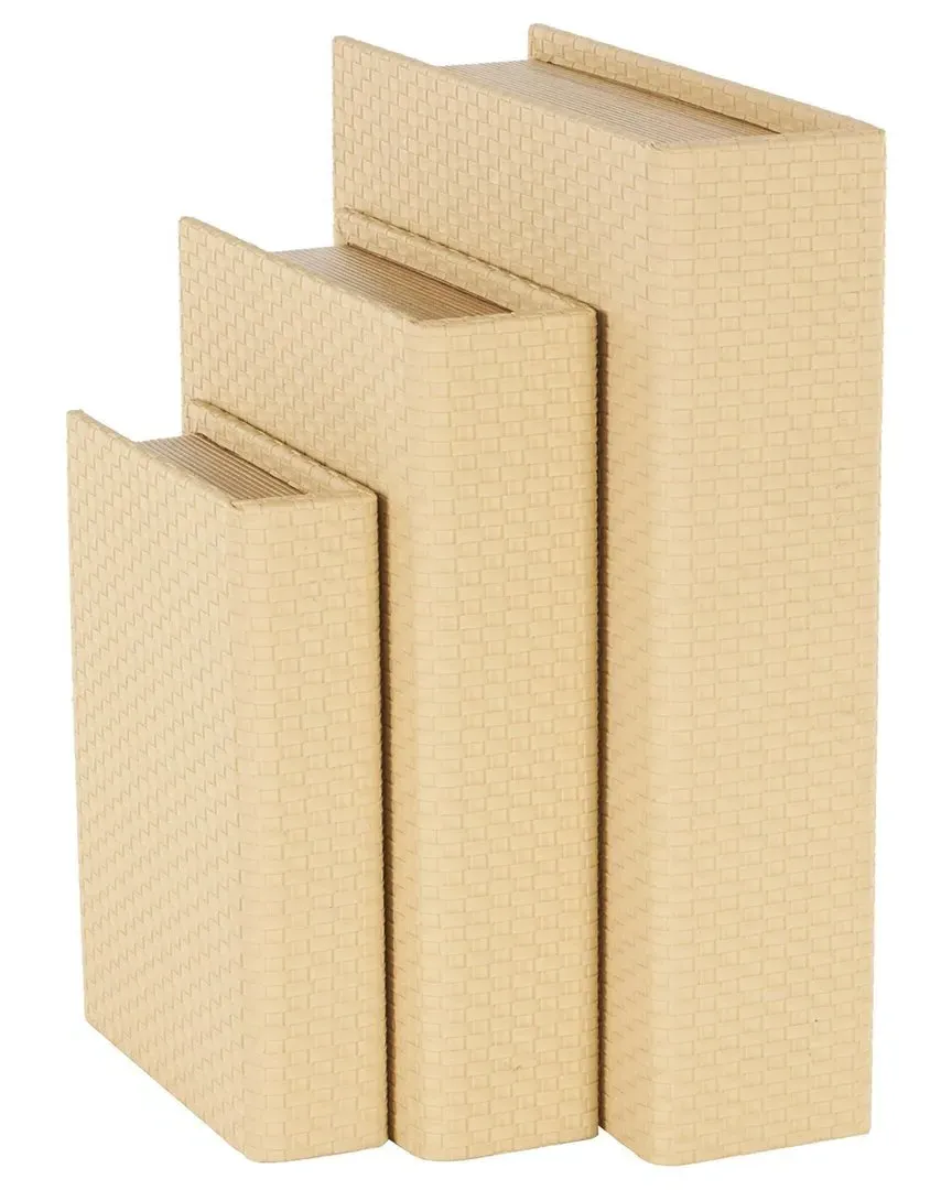 Set Of 3 Book Shaped Decorative Box - Cream, Faux Leather