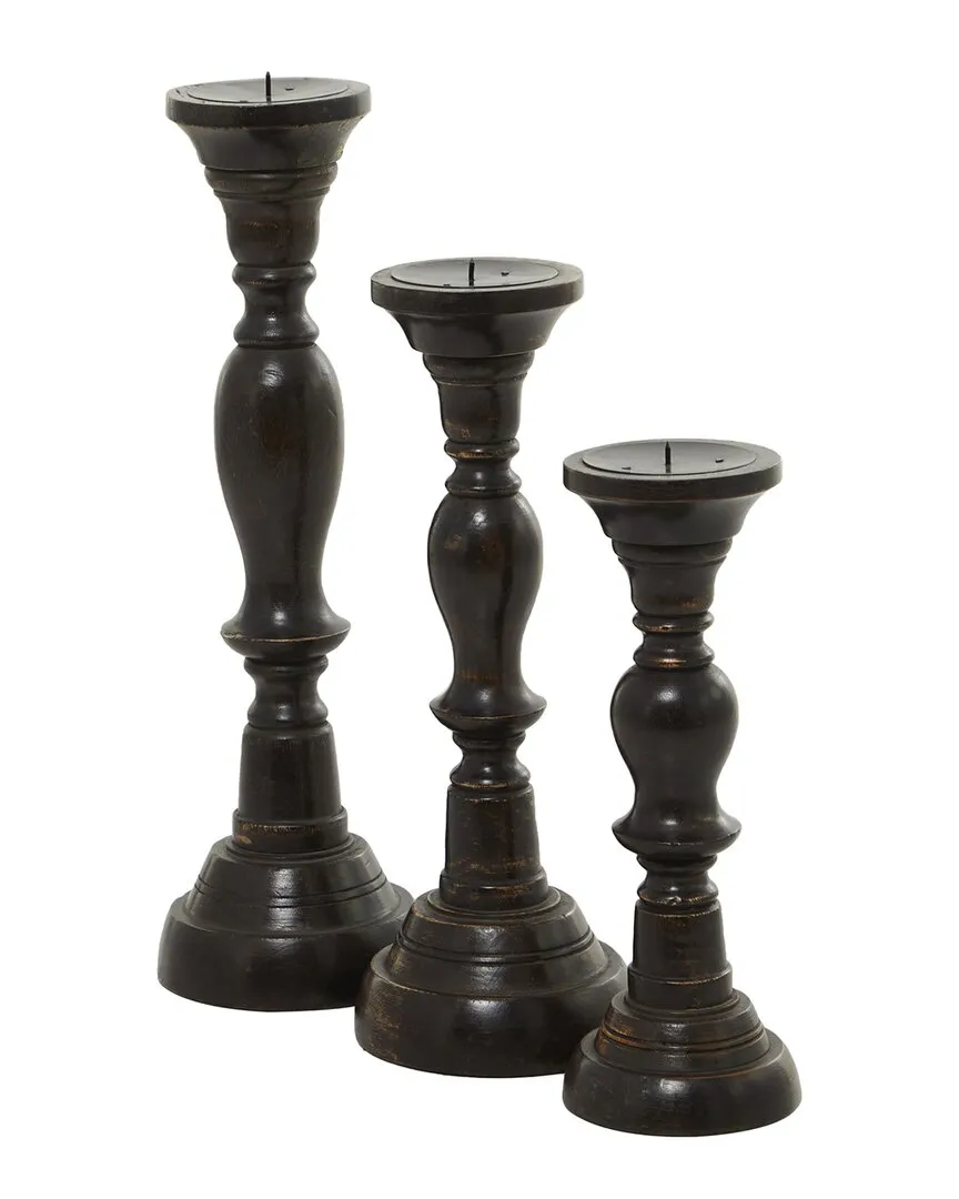 Set of 3 Candle Holders - Black, Mango Wood