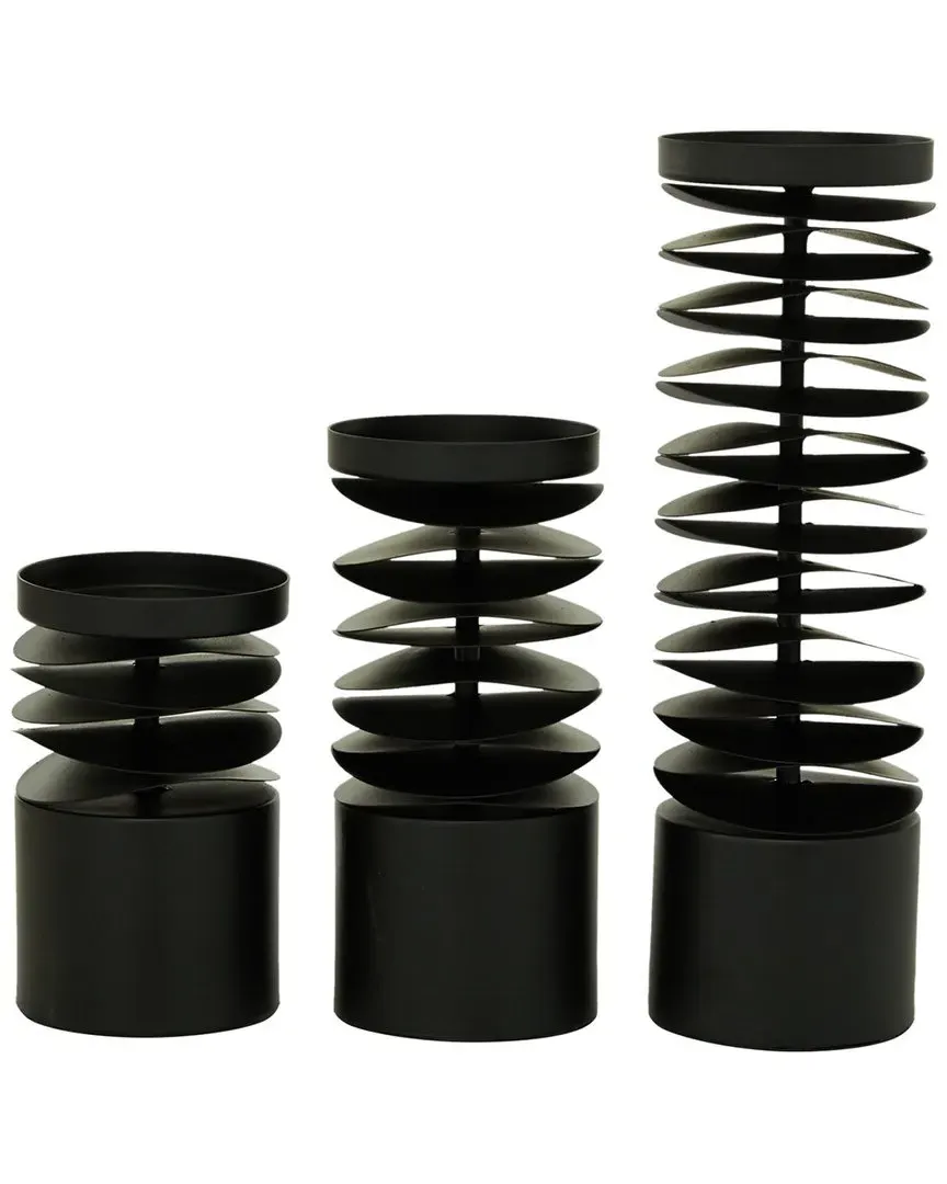 Set of 3 Candle Holders - Black, Metal