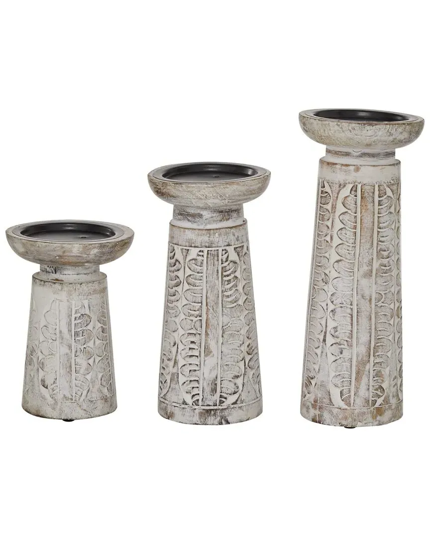 Set of 3 Candle Holders - Brown, Mango Wood