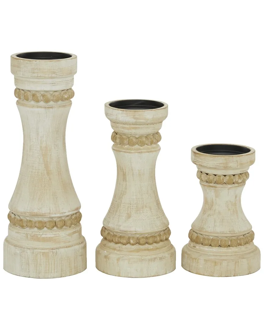 Set of 3 Candle Holders - Cream, Fir Wood image