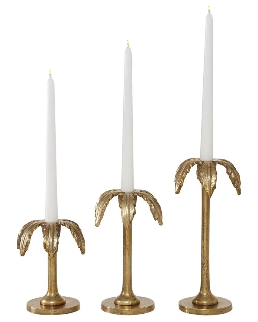 Set of 3 Candle Holders - Gold, Aluminum