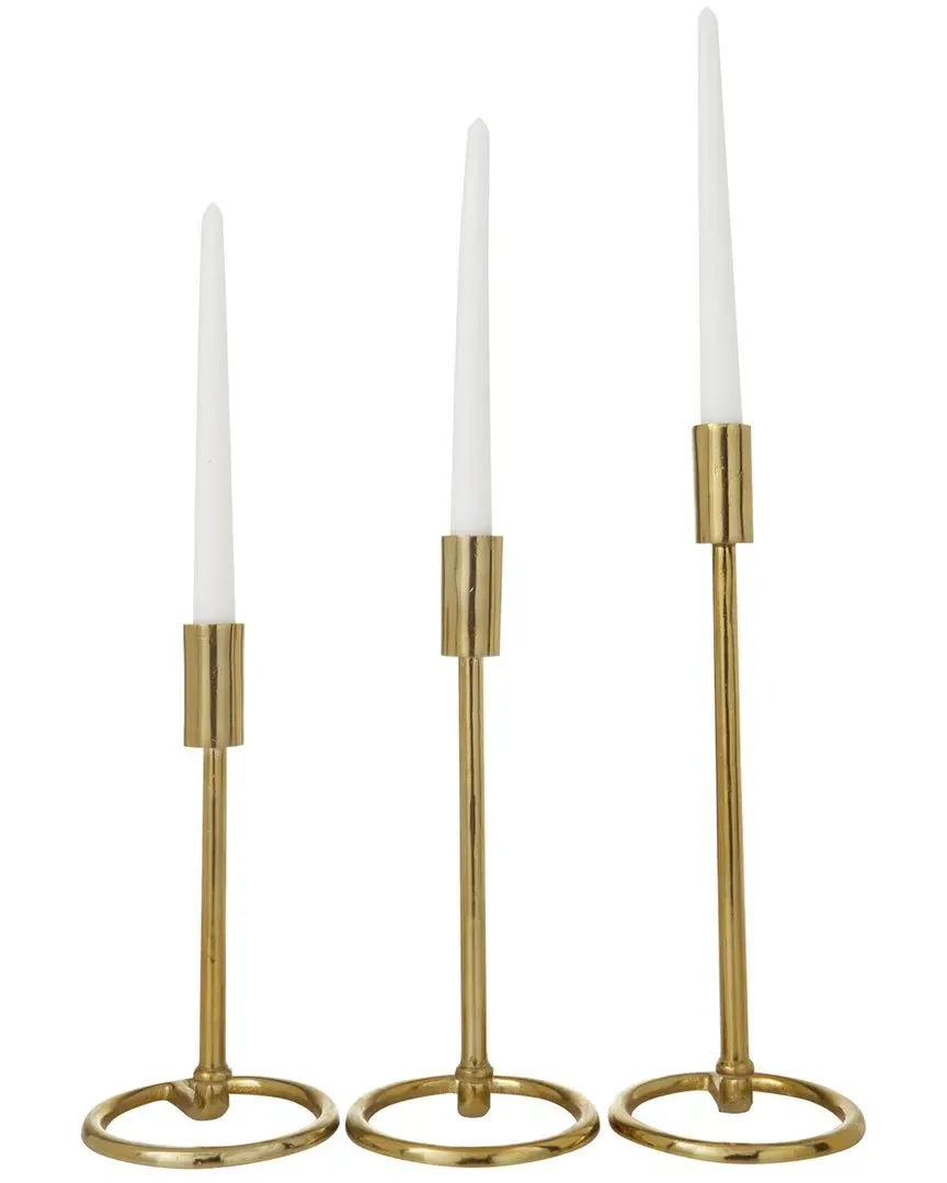 Set of 3 Candle Holders - Gold, Aluminum