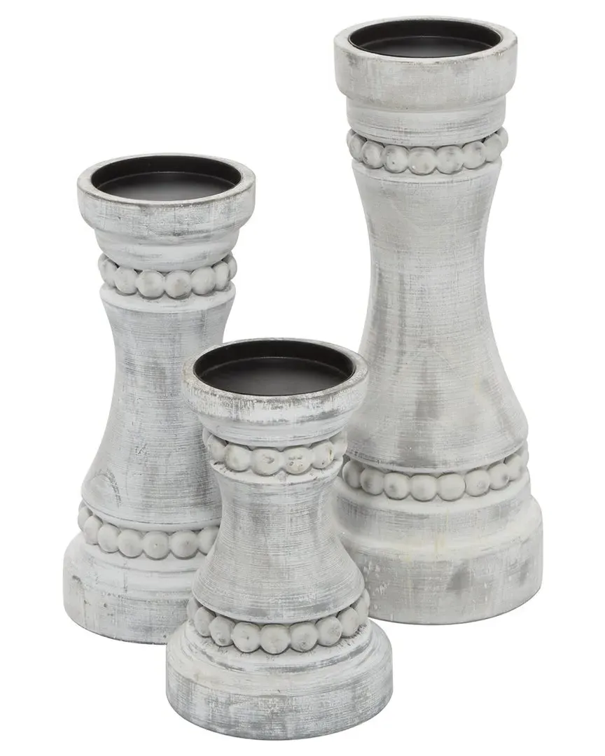 Set of 3 Candle Holders - Gray, Fir Wood