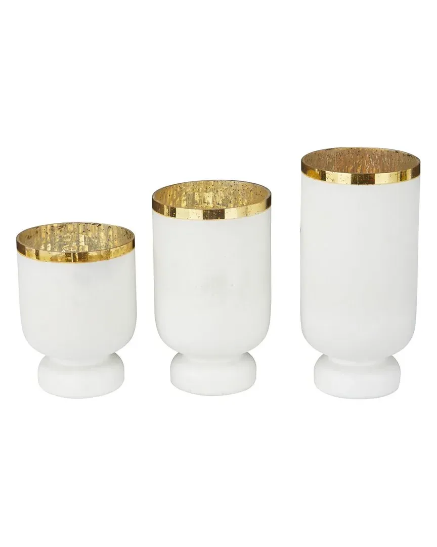 Set of 3 Candle Holders - White, Glass image