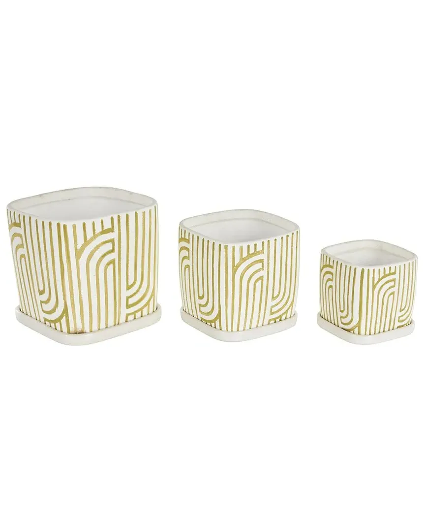 Set of 3 Ceramic Geometric Arched Planters - Green image