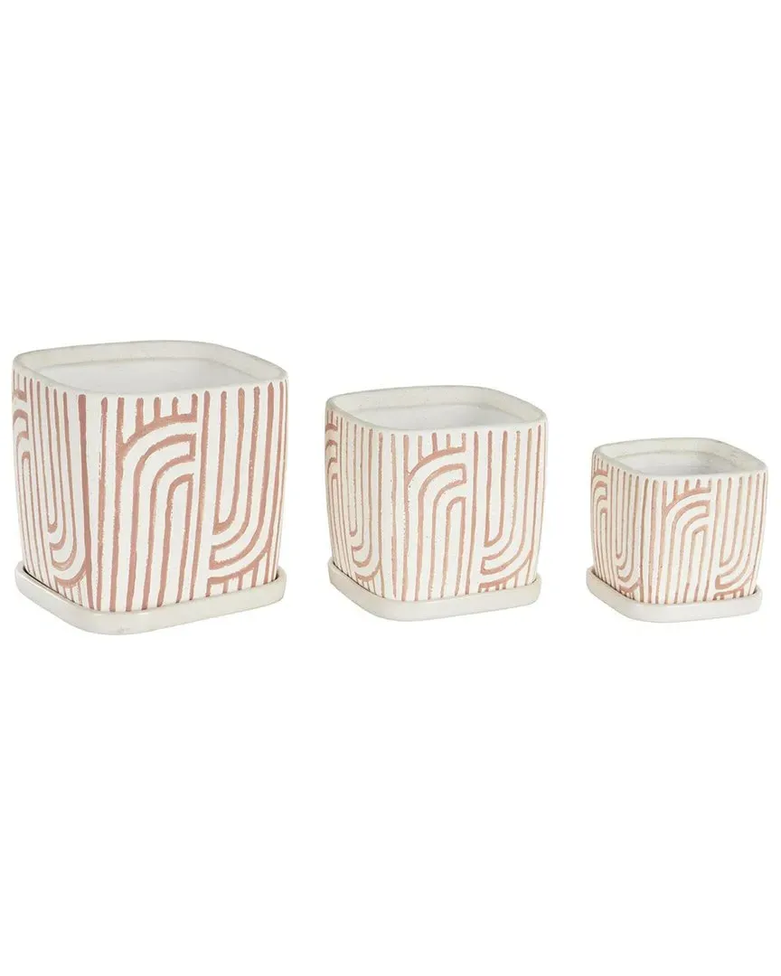 Set of 3 Ceramic Geometric Arched Planters - Pink