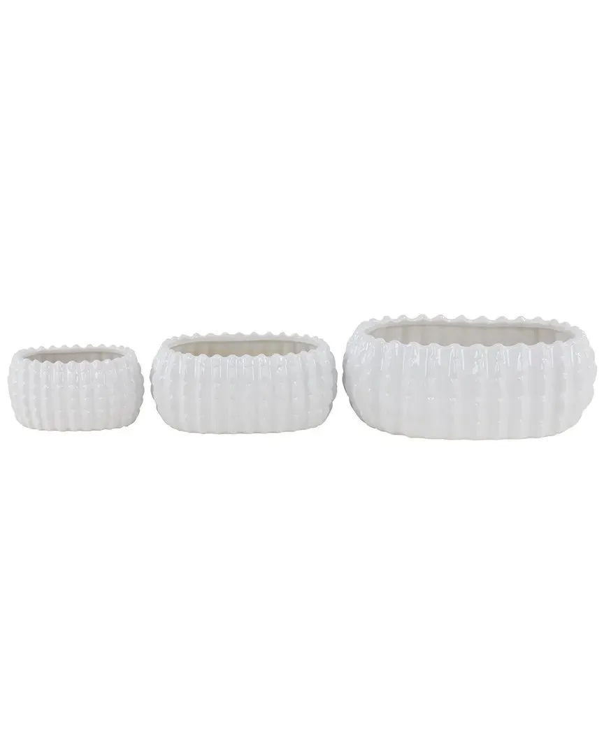 Set of 3 Ceramic Planters - White