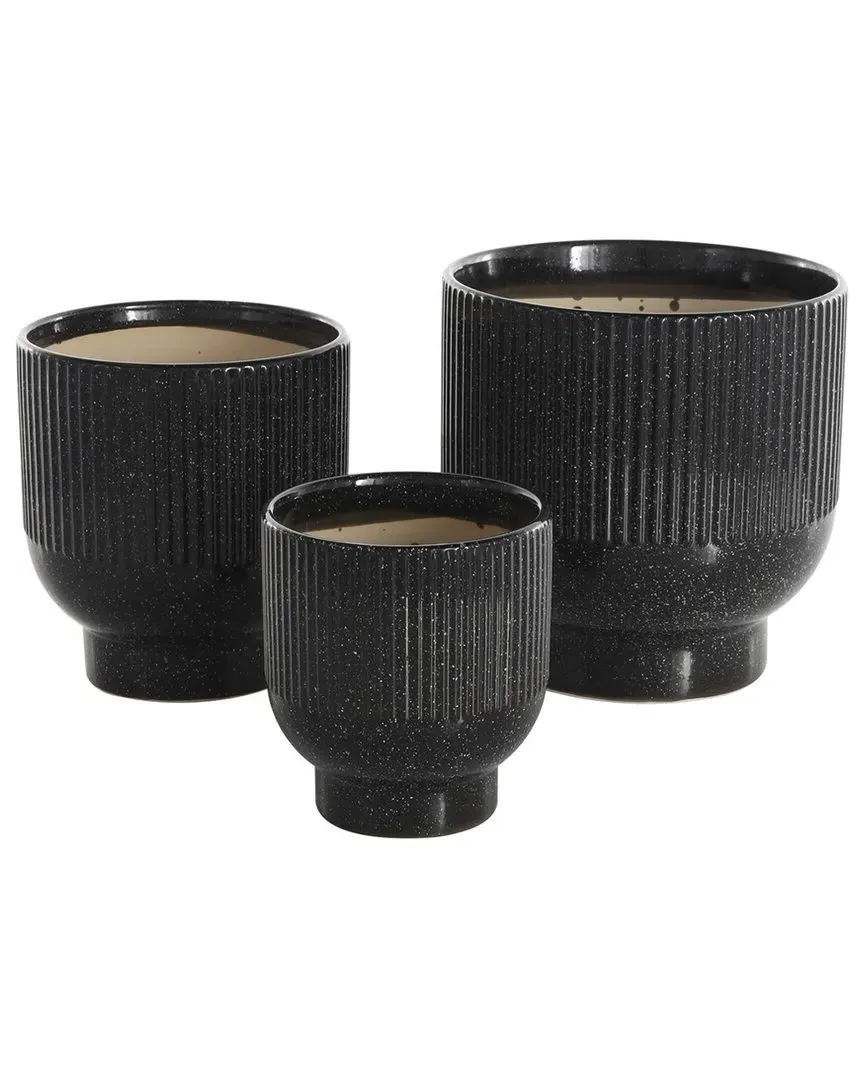 Set of 3 Ceramic Speckled Planters - Black