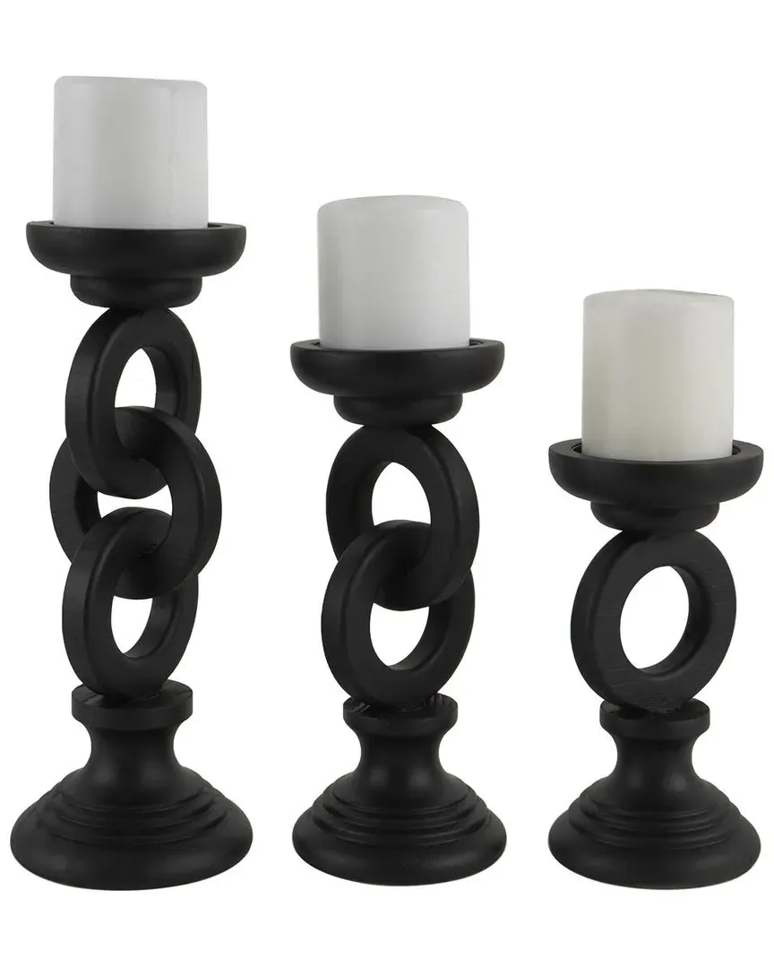 Set of 3 Chain Link Candle Holders - Black, MDF image