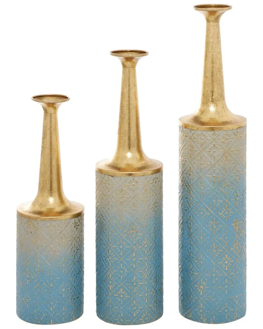 Set of 3 Coastal Vases - Blue, Iron