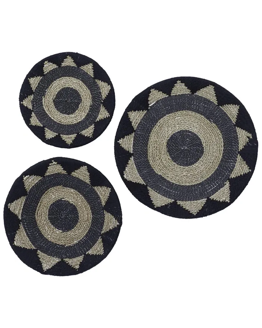 Set of 3 Cotton Rustic Wall Decor - Black