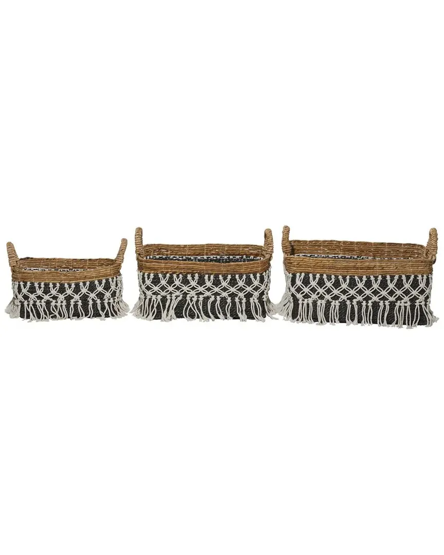 Set of 3 Cotton Storage Baskets - Black, Banana Leaf image