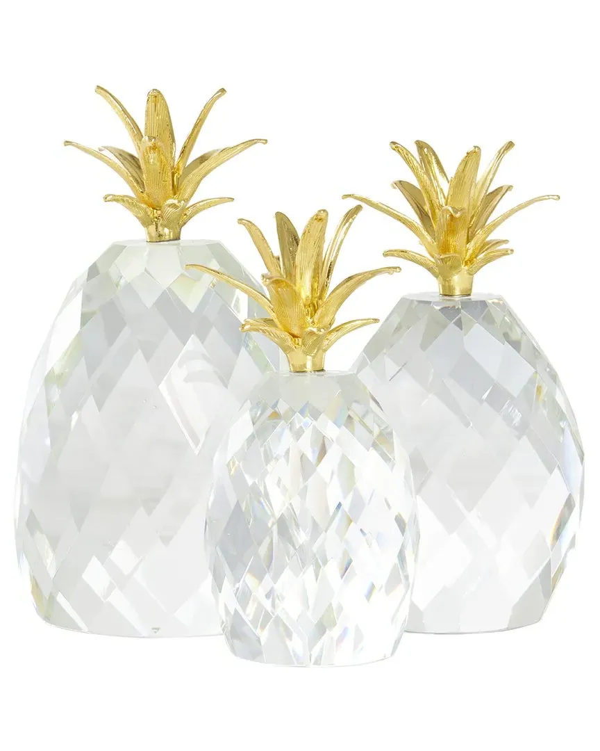 Set of 3 Crystal Pineapple Sculptures - Clear, Crystal