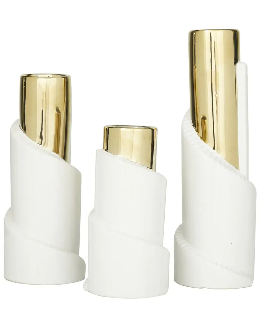 Set of 3 Cylinder Vases - Gold, Stoneware