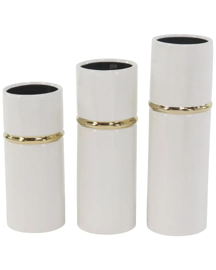 Set of 3 Cylinder Vases - White, Stoneware