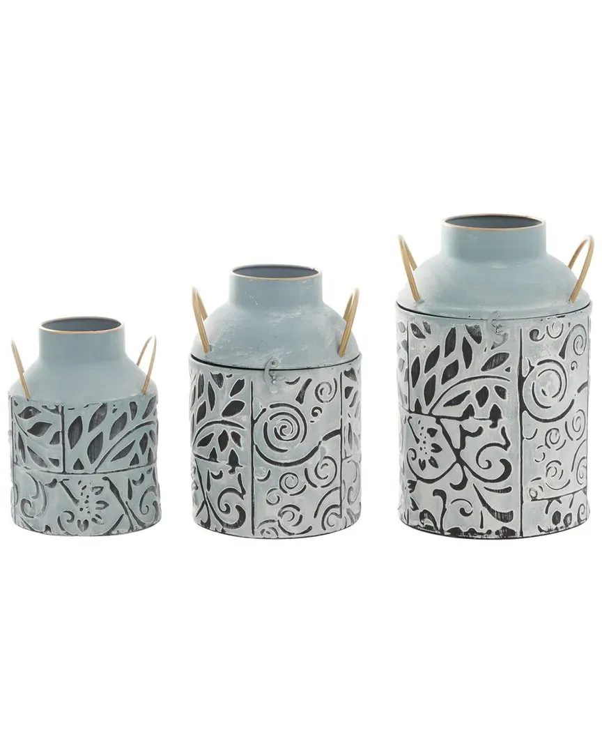 Set of 3 Cylindrical Vases with Lids - Blue, Metal image