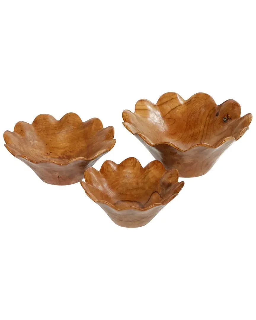 Set of 3 Decorative Bowls - Brown, Teak Wood image