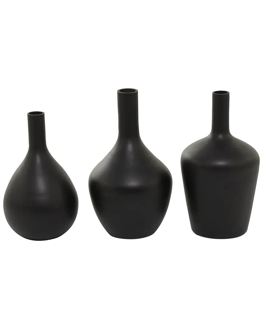 Set of 3 Decorative Vases - Black, Glass