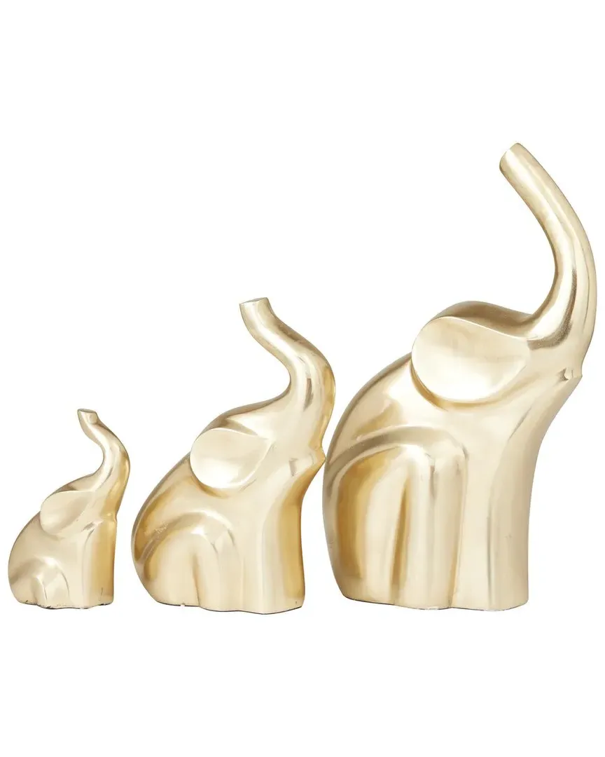 Set of 3 Elephant Decorative Sculpture - Gold, Aluminum