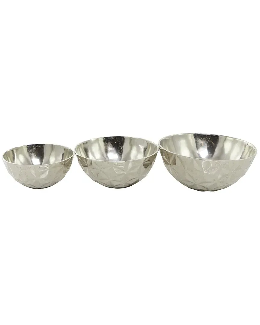 Set of 3 Faceted Decorative Bowls - Silver, Aluminum image