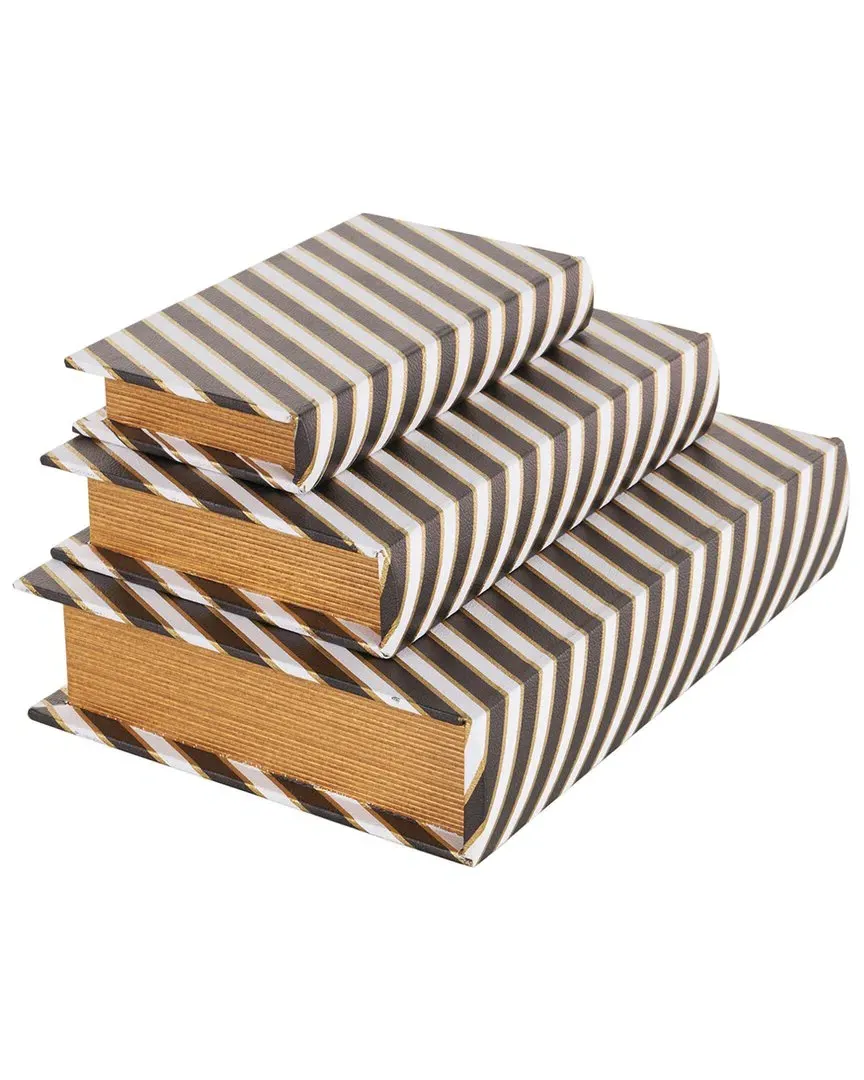 Set of 3 Faux Book Decorative Boxes - Black, Faux Leather