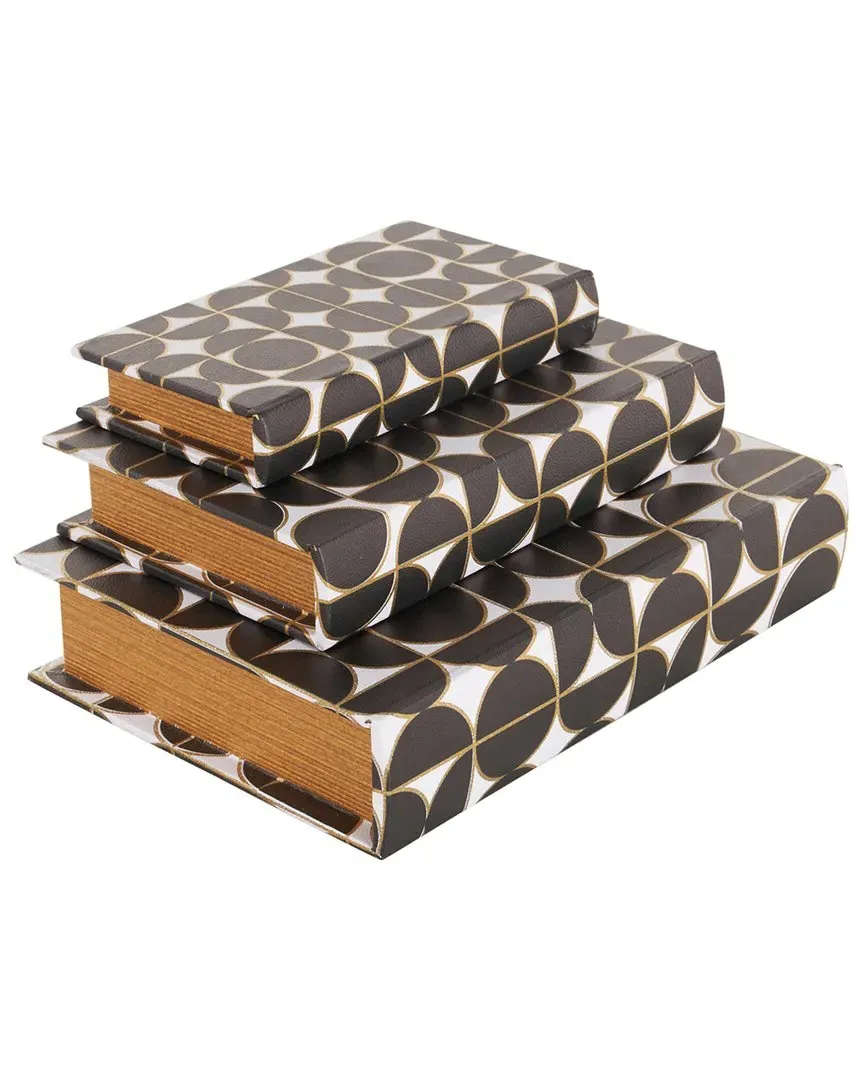 Set of 3 Faux Book Decorative Boxes - Black, Faux Leather