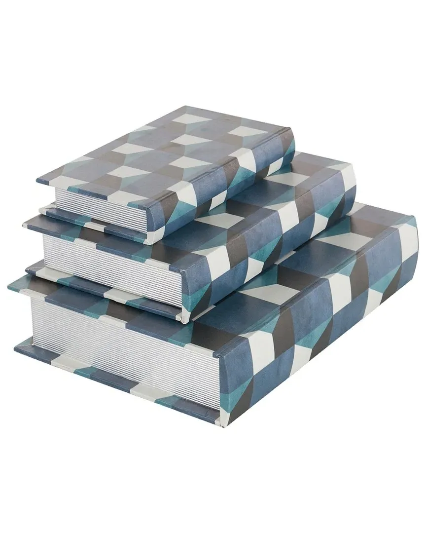 Set of 3 Faux Book Decorative Boxes - Blue, Faux Leather image