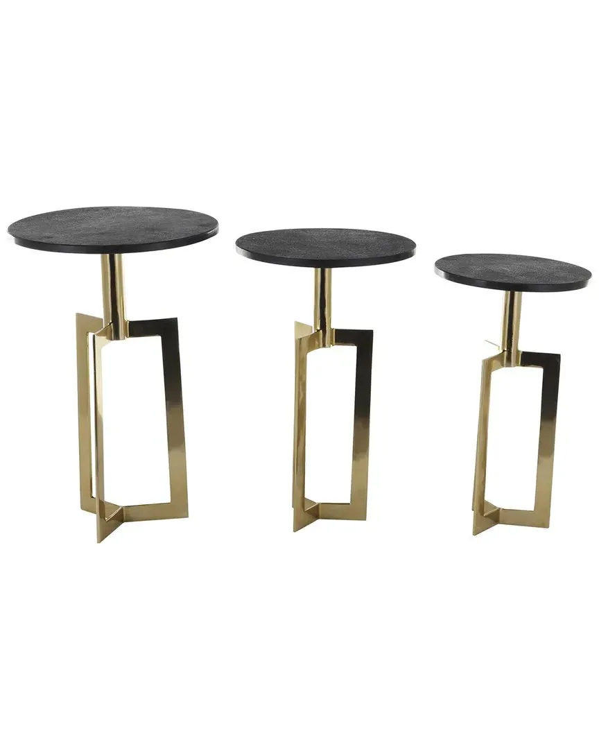 Set of 3 Geometric Accent Tables - Gold, Marble