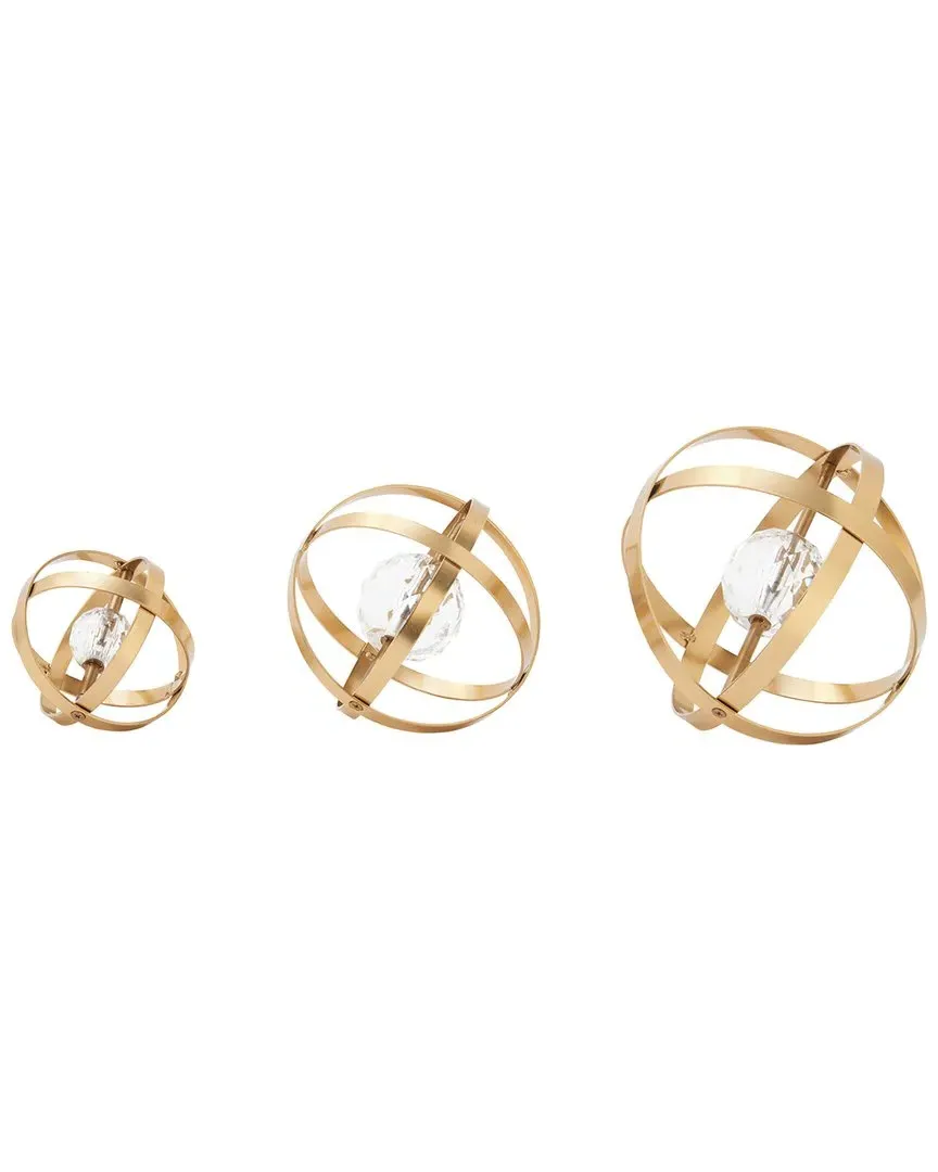 Set of 3 Geometric Metal Sculptures - Gold