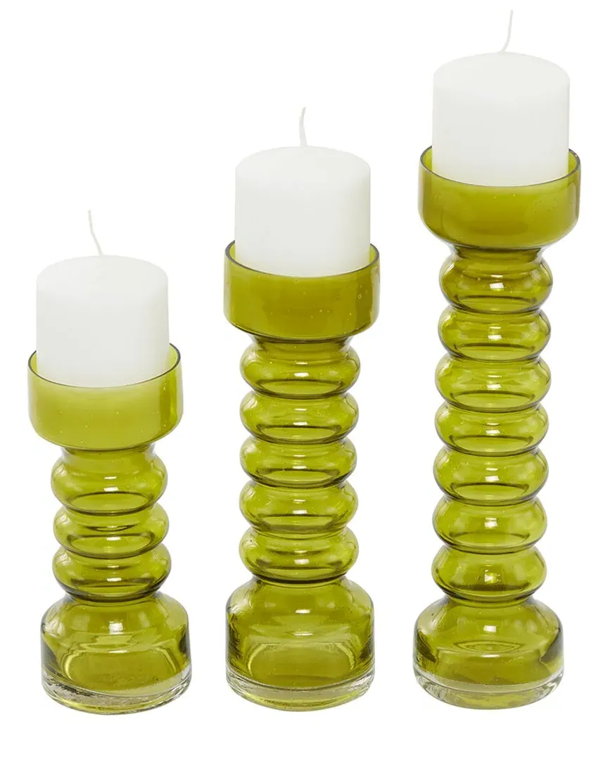 Set of 3 Glass Bubble Pillar Candle Holders - Green image