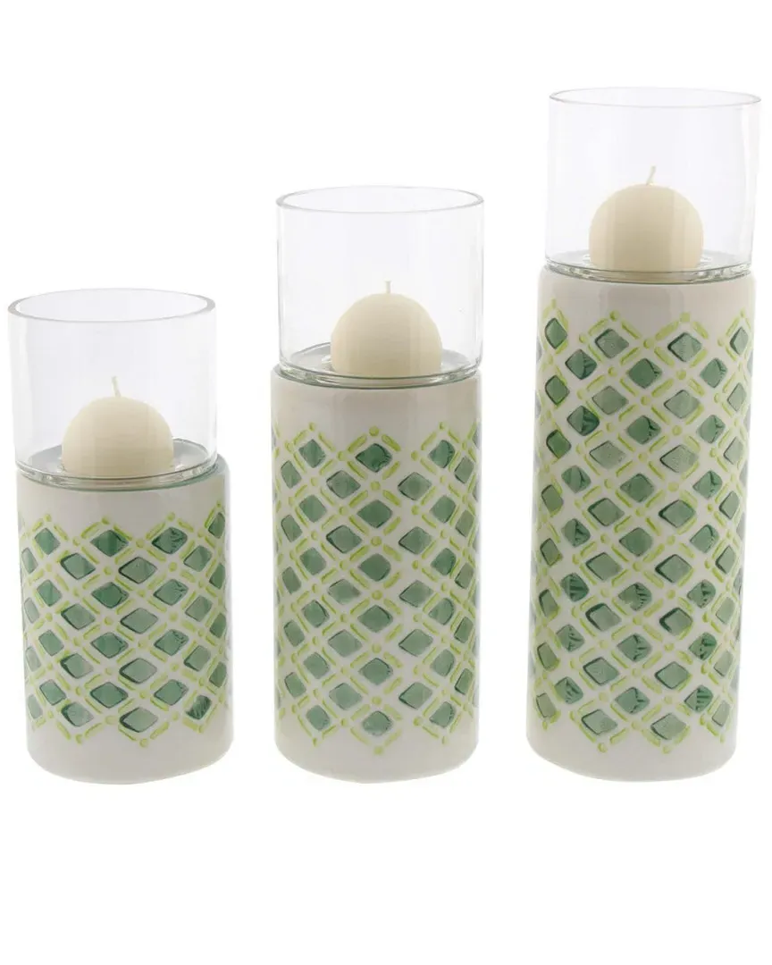 Set of 3 Glass Candle Holders - White, Green, Clear image