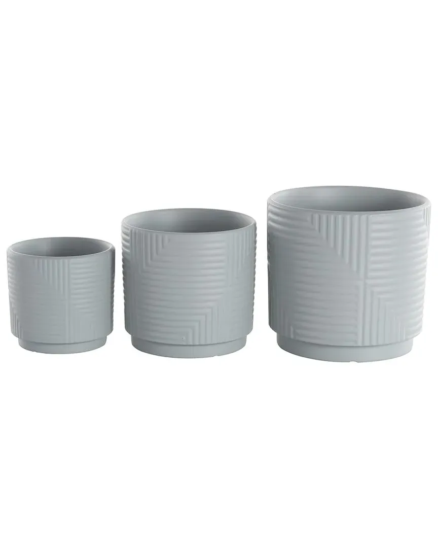 Set of 3 Grooved Ceramic Planters - Gray image