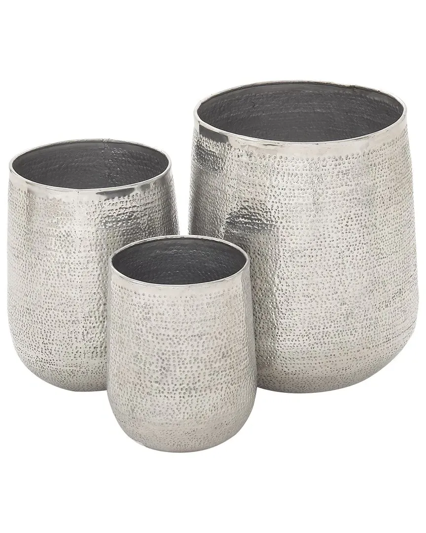 Set of 3 Hammered Metal Planters - Silver, Aluminum